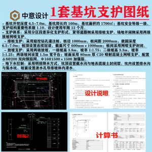 K1 1套一级基坑工程深度7m排桩支护放坡网喷支护明排降水-图纸库